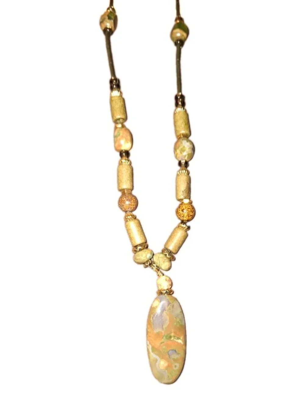 Rhyolite Jasper Gemstone long beaded Pendant Necklace Jewelry Gift